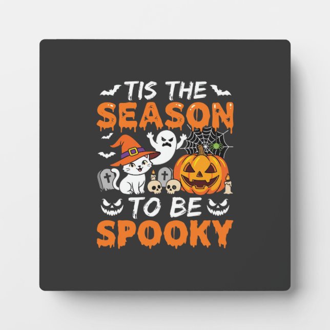 Halloween Spooky Season Cat Ghost Pumpkin Plaque (Front)