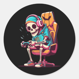 Halloween Spooky Season Gaming Skeleton Scary Game Classic Round Sticker