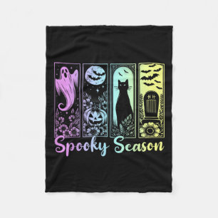 Halloween Spooky Season Horror Cat Vintage Hallowe Fleece Blanket