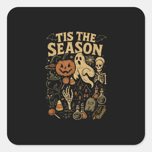 Halloween Spooky Season Pumpkin Witch Tis The Seas Square Sticker (Front)