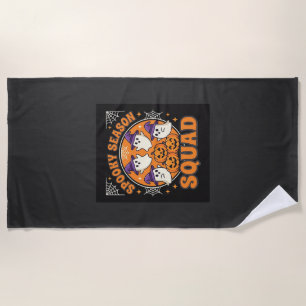 Halloween Spooky Season Squad Ghost Pumpkin Design Beach Towel
