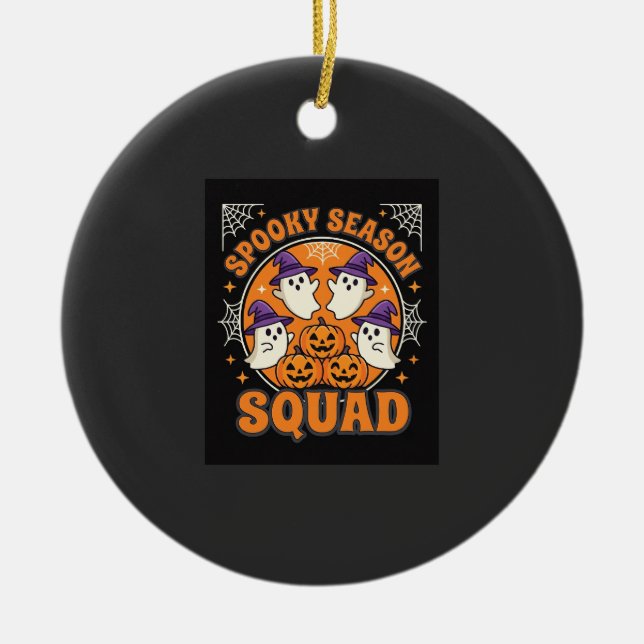 Halloween Spooky Season Squad Ghost Pumpkin Design Ceramic Tree Decoration (Front)