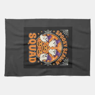 Halloween Spooky Season Squad Ghost Pumpkin Design Tea Towel