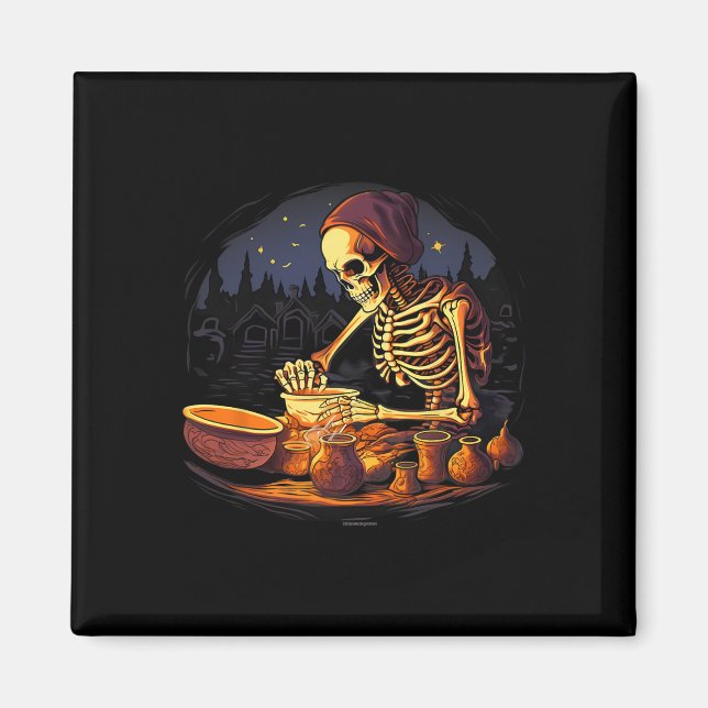 Halloween Spooky Skeleton Clay Pottery Maker  Magnet (Front)