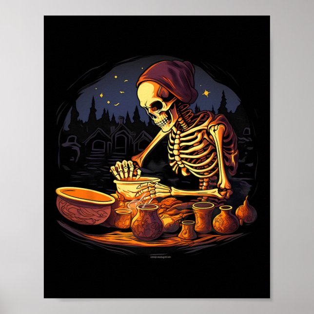 Halloween Spooky Skeleton Clay Pottery Maker  Poster (Front)