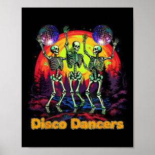 Halloween Spooky Skeleton Disco Dancers Dancing Poster