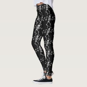 Halloween Spooky Skeleton Pattern Black Silly Leggings
