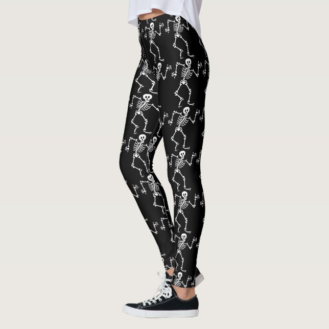 Halloween Spooky Skeleton Pattern Black Silly Leggings (Left)