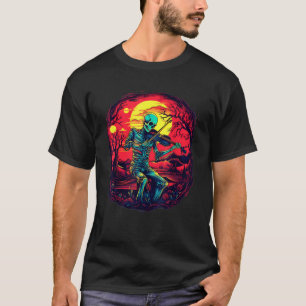Halloween Spooky Skeleton Playing Violin Viola Fid T-Shirt