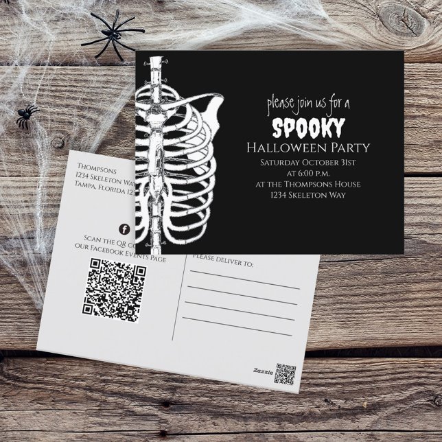 Halloween Spooky Skeleton QR Code Social Media Postcard (Creator Uploaded)
