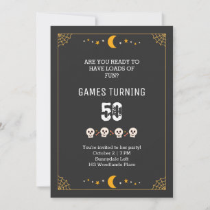 Halloween spooky skulls black 50th birthday invitation