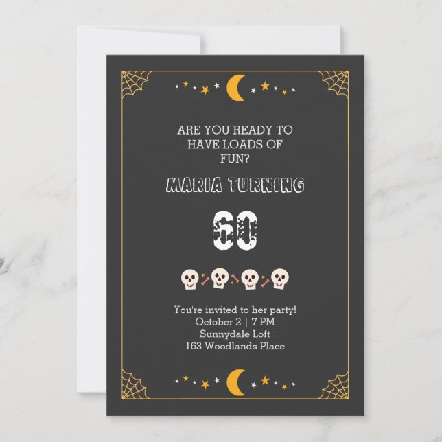 Halloween spooky skulls black 60th birthday invita invitation (Front)
