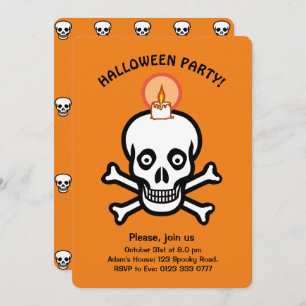Halloween spooky skulls on orange Invitation