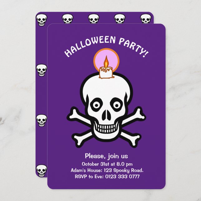 Halloween spooky skulls on royal purple Invitation (Front/Back)