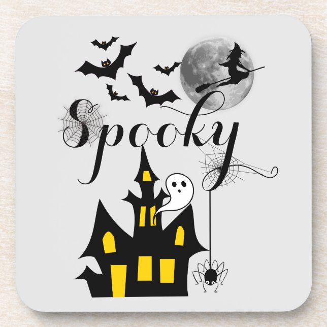 Halloween Spooky Spider bats witch haunted house  Coaster (Front)