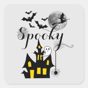 Halloween Spooky Spider bats witch haunted house Square Sticker