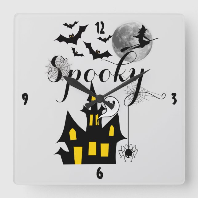 Halloween Spooky Spider bats witch haunted house  Square Wall Clock (Front)