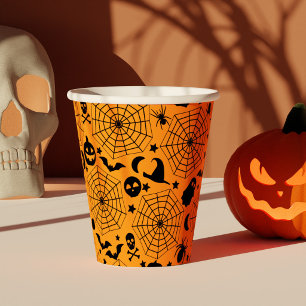 Halloween Spooky Spiderwebs Orange Paper Cups