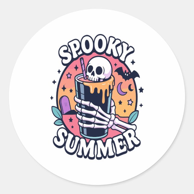 Halloween Spooky Summer Skeleton Drink Classic Round Sticker (Front)