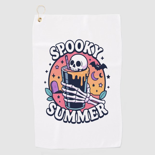 Halloween Spooky Summer Skeleton Drink Golf Towel (Front)