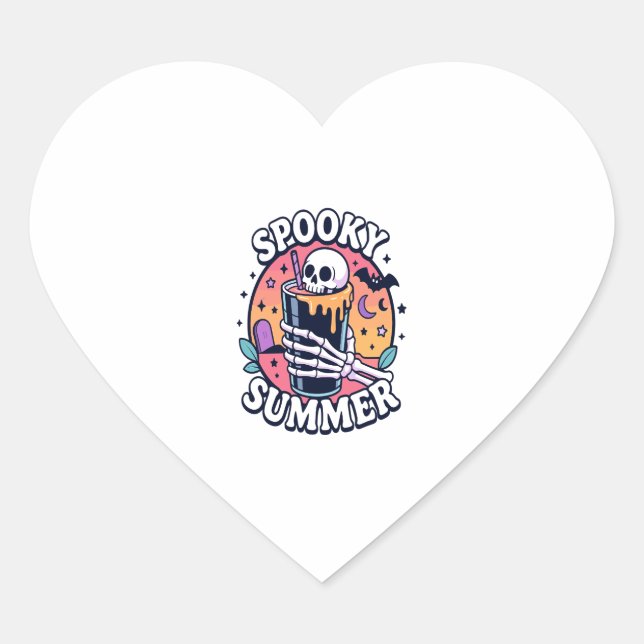 Halloween Spooky Summer Skeleton Drink Heart Sticker (Front)