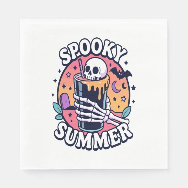 Halloween Spooky Summer Skeleton Drink Napkin (Front)