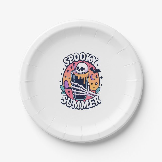 Halloween Spooky Summer Skeleton Drink Paper Plate (Front)