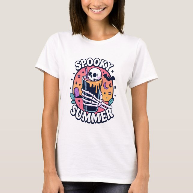 Halloween Spooky Summer Skeleton Drink T-Shirt (Front)