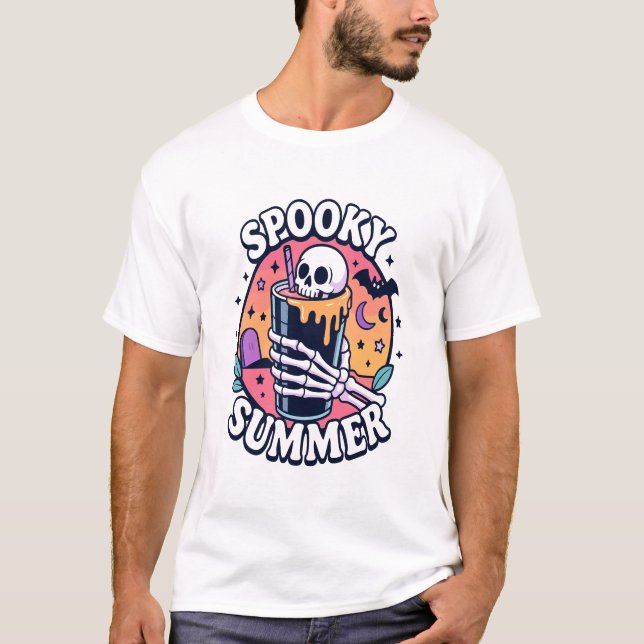Halloween Spooky Summer Skeleton Drink T-Shirt (Front)