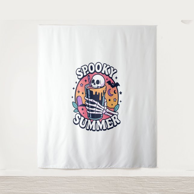 Halloween Spooky Summer Skeleton Drink Tapestry (Front)