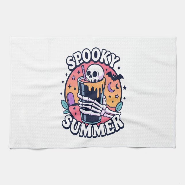 Halloween Spooky Summer Skeleton Drink Tea Towel (Horizontal)