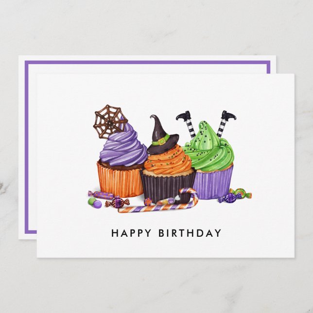 Halloween Spooky Sweet Cupcakes Birthday Card (Front/Back)
