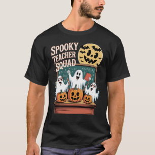 Halloween Spooky Teacher Squad Ghosts and Pumpkins T-Shirt