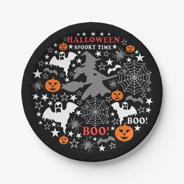 Halloween Spooky Time Paper Plate (Front)