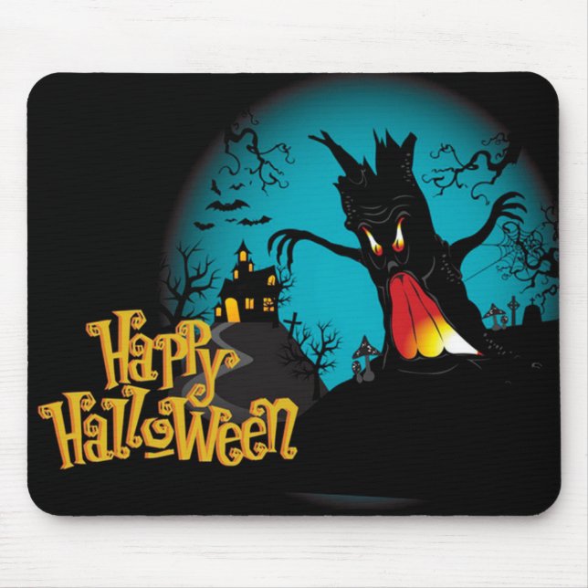 Halloween Spooky Tree and Haunted House Mouse Mat (Front)