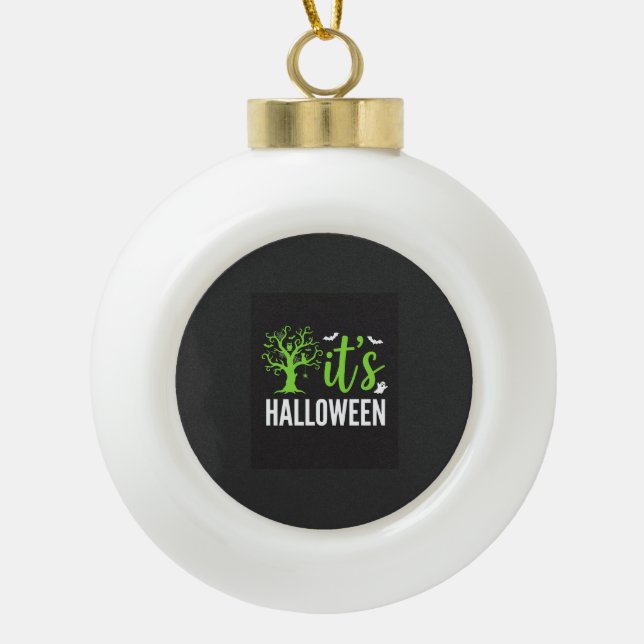 Halloween Spooky Tree Bats Vector Design_1 Ceramic Ball Christmas Ornament (Front)