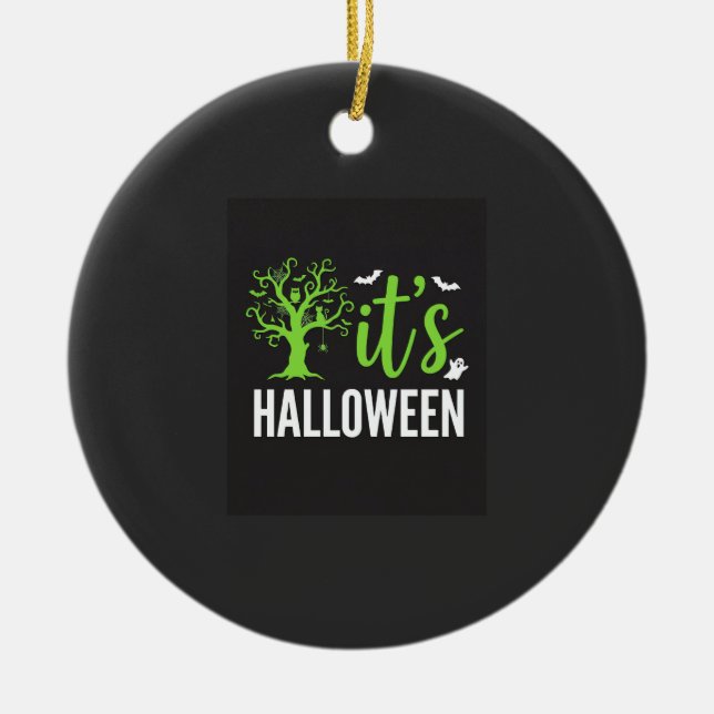Halloween Spooky Tree Bats Vector Design_1 Ceramic Tree Decoration (Front)