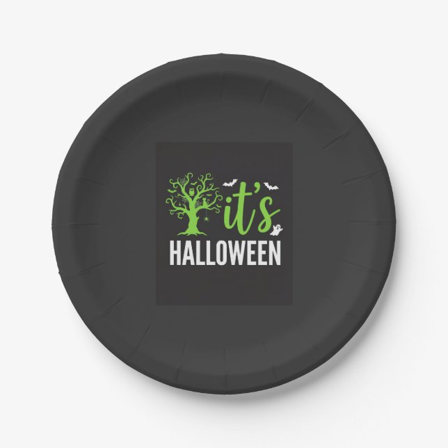 Halloween Spooky Tree Bats Vector Design_1 Paper Plate (Front)