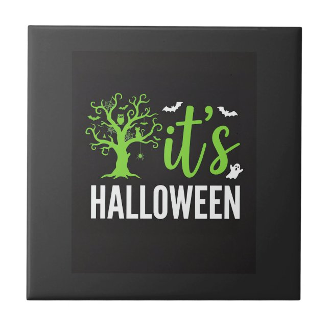 Halloween Spooky Tree Bats Vector Design_1 Tile (Front)