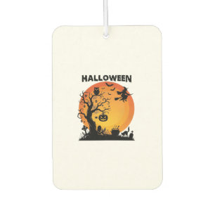 Halloween Spooky Tree Flying Witch Orange Moon Bla Car Air Freshener