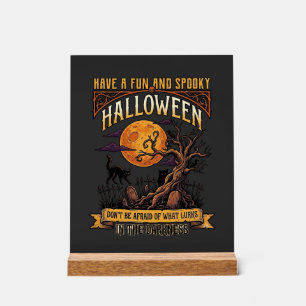 Halloween Spooky Tree Full Moon Black Cat Graveyar Acrylic Sign