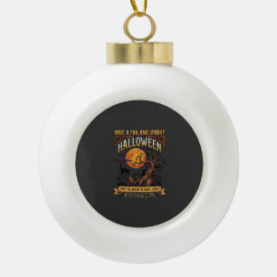 Halloween Spooky Tree Full Moon Black Cat Graveyar Ceramic Ball Christmas Ornament