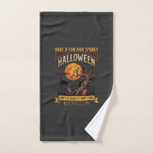 Halloween Spooky Tree Full Moon Black Cat Graveyar Hand Towel