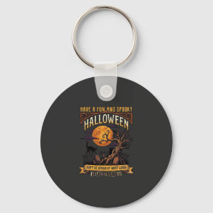 Halloween Spooky Tree Full Moon Black Cat Graveyar Key Ring