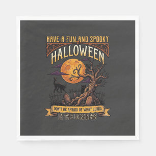 Halloween Spooky Tree Full Moon Black Cat Graveyar Napkin