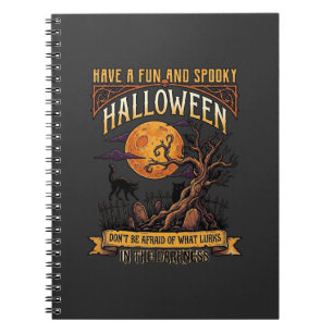 Halloween Spooky Tree Full Moon Black Cat Graveyar Notebook