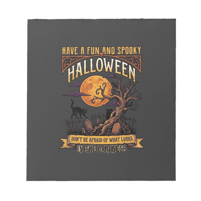 Halloween Spooky Tree Full Moon Black Cat Graveyar Notepad (Front)