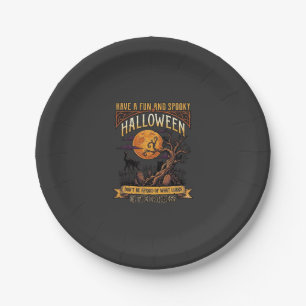 Halloween Spooky Tree Full Moon Black Cat Graveyar Paper Plate