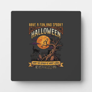 Halloween Spooky Tree Full Moon Black Cat Graveyar Plaque