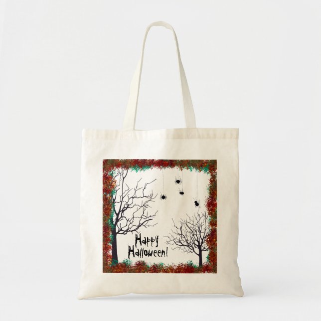 Halloween Spooky Trees Spiders Fall Foliage Border Tote Bag (Front)